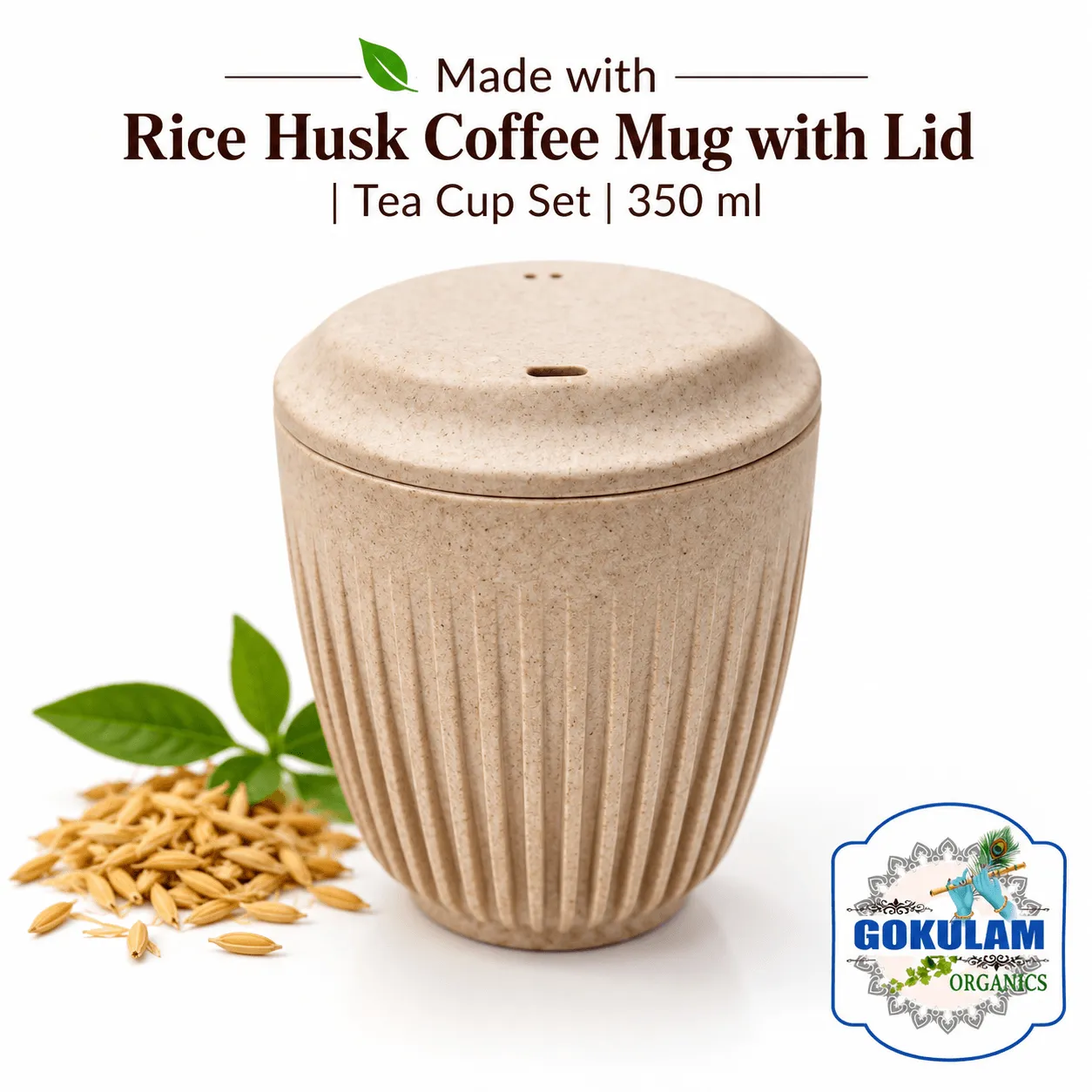 Made with Rice Husk Coffee Mug with Lid | Tea Cup Set | 350 ml