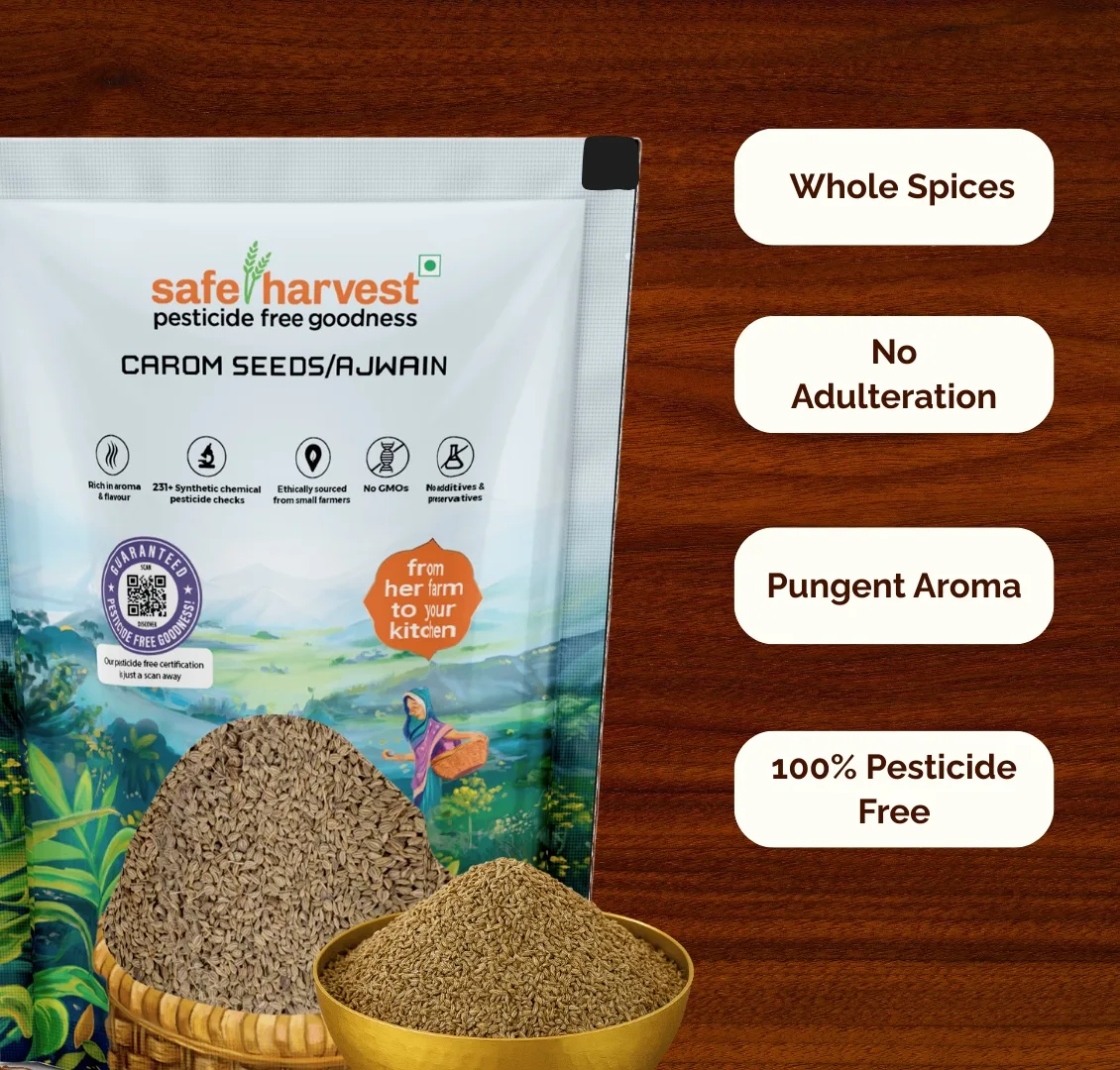 Safe Harvest Ajwain (Carom) Seeds 100g | Vaamu/Oma | Unadulterated & Natural | Pesticide Free